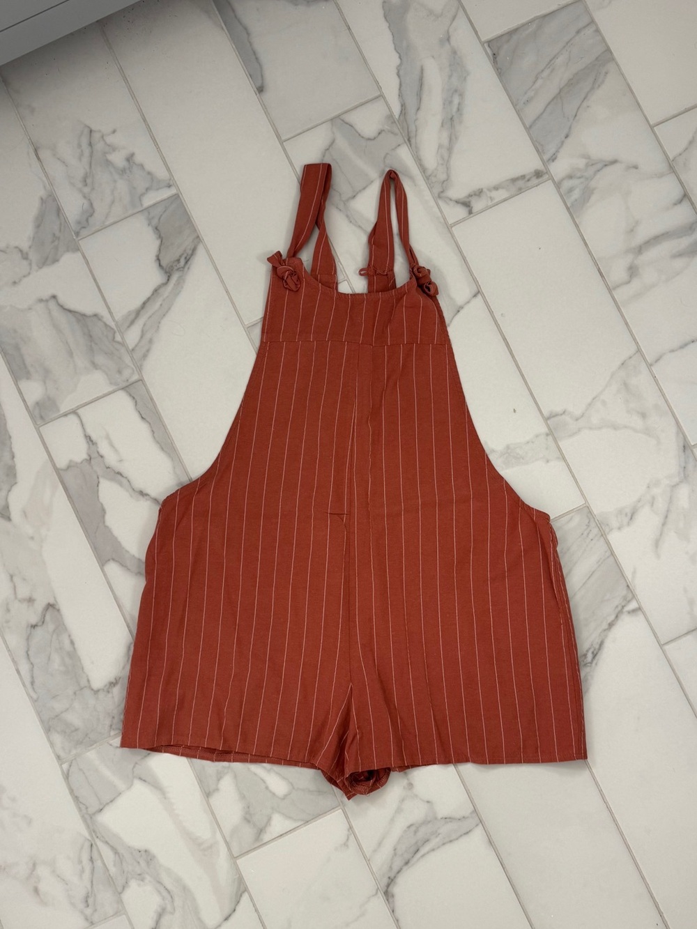 Rust Pinstripe Tie-Strap Romper